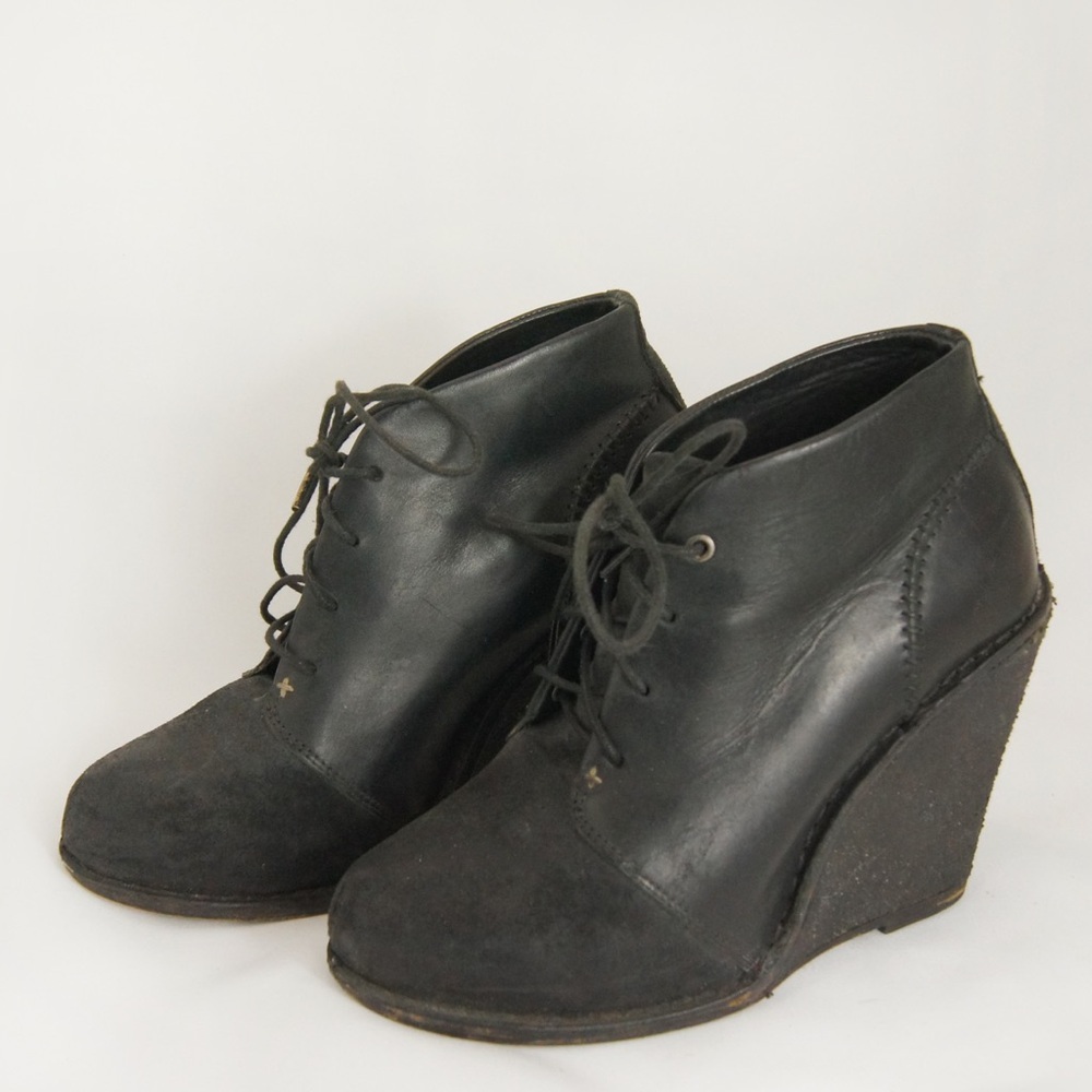 Rag & Bone Odval Black Patchwork Suede Leather Lace Up Wedge Booties